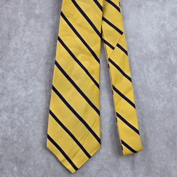American Living Yellow Blue Stripe Geometric Diagonal 100% Silk Neck Tie NWOT - Picture 2 of 6
